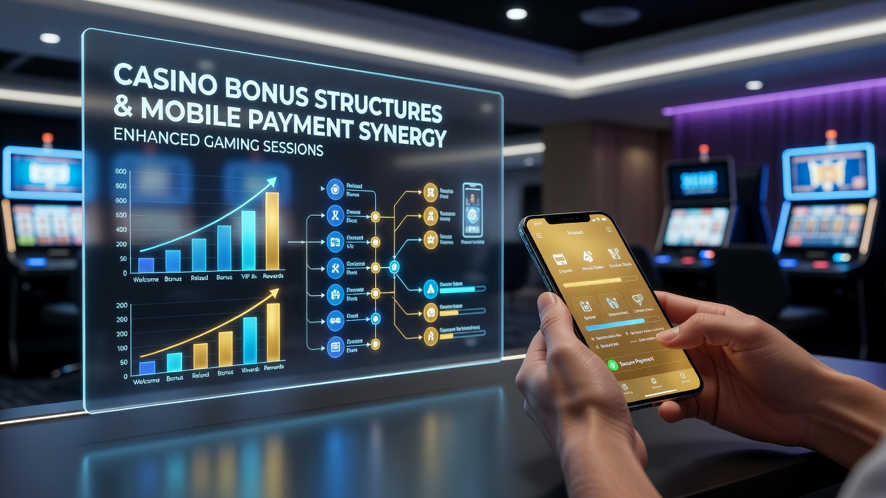 Illustratie van casinobonussen gecombineerd met mobiele betalingen op een smartphone