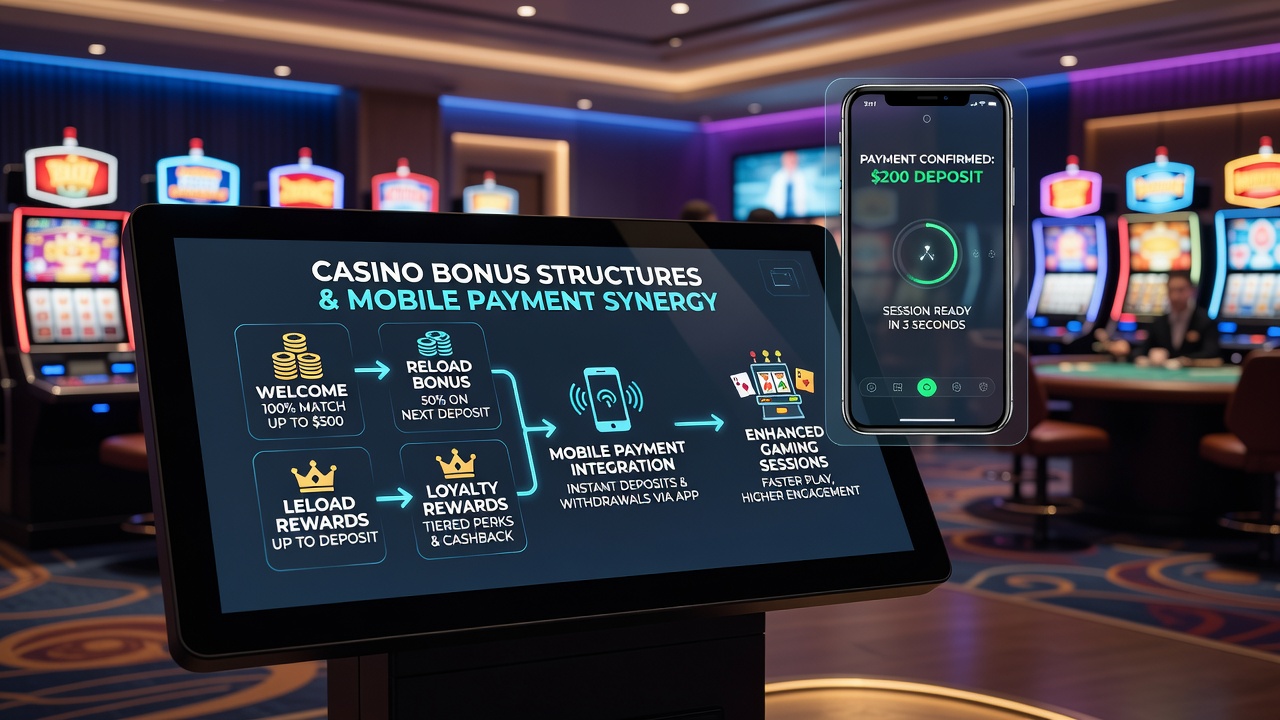 Diagram van mobiele betaalstromen en bonusactivatie in casino-apps