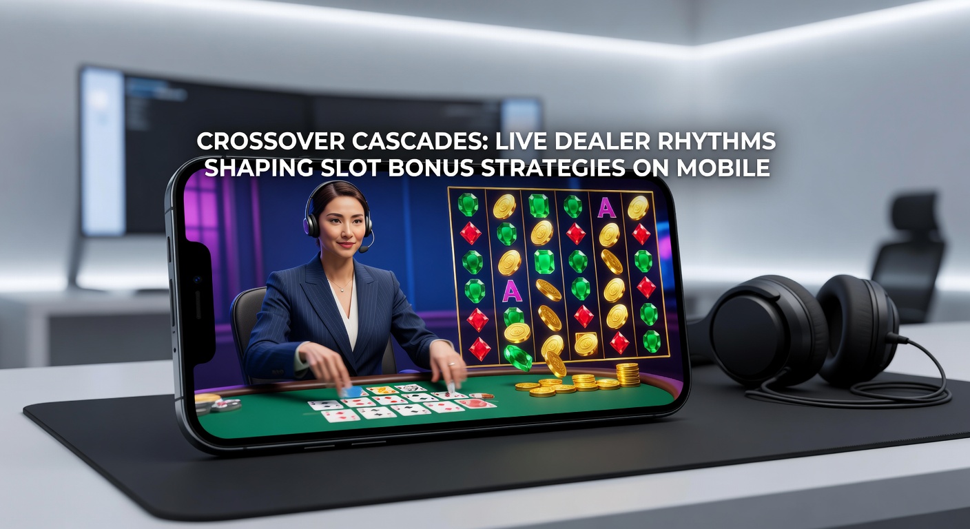 Mobiel scherm met live dealer en actieve crossover cascade bonusronde, symbolen vallen synchroon met dealer-actie