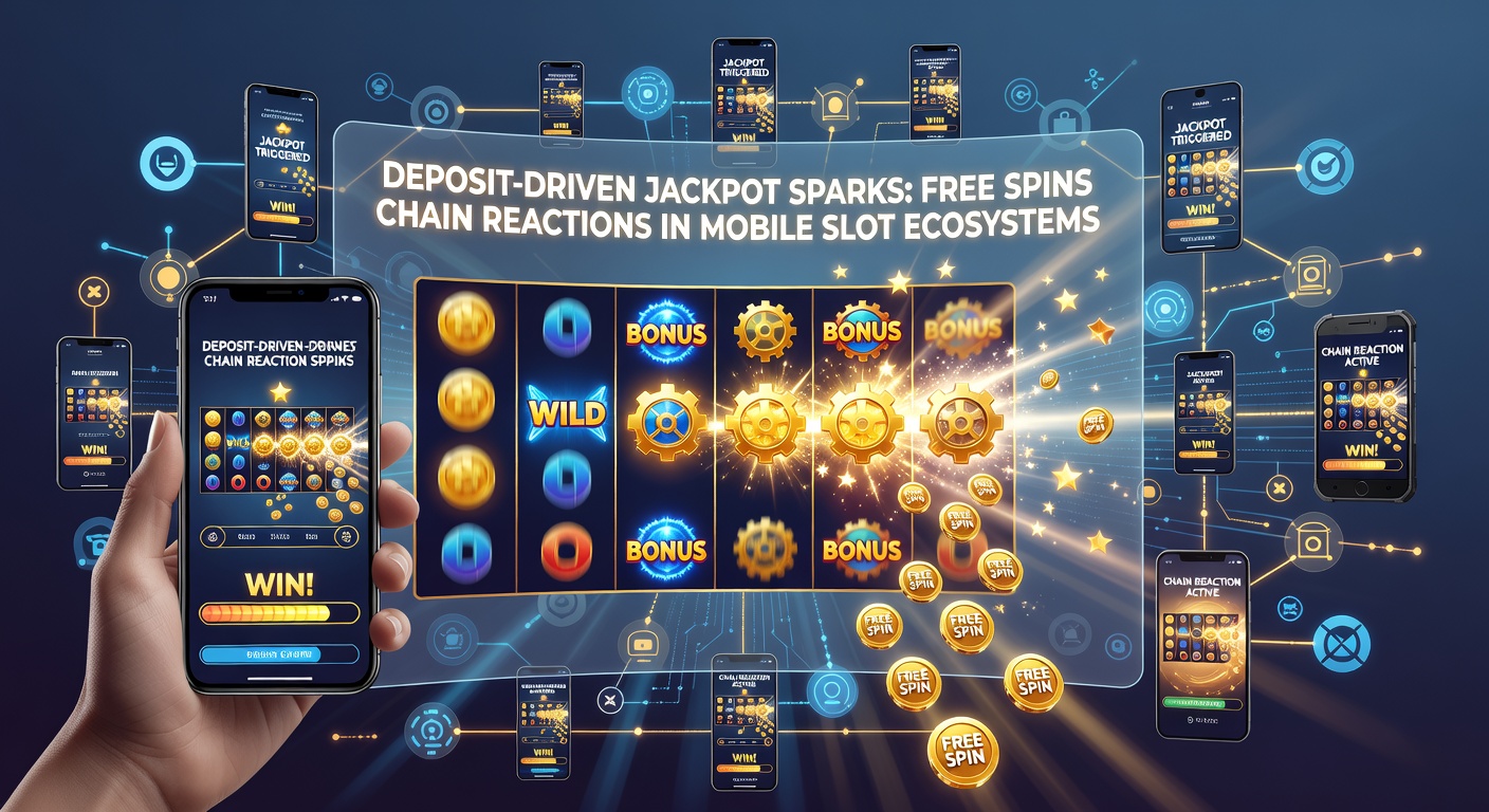 Animatie van een free spins ketenreactie die een storting omzet in een progressieve jackpot-uitbetaling op een smartphone-scherm