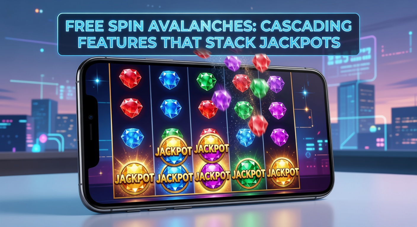 Schermafbeelding van een mobiele slot met vallende symbolen in een free spin avalanche, symbolen exploderen en nieuwe vallen voor opeenvolgende wins