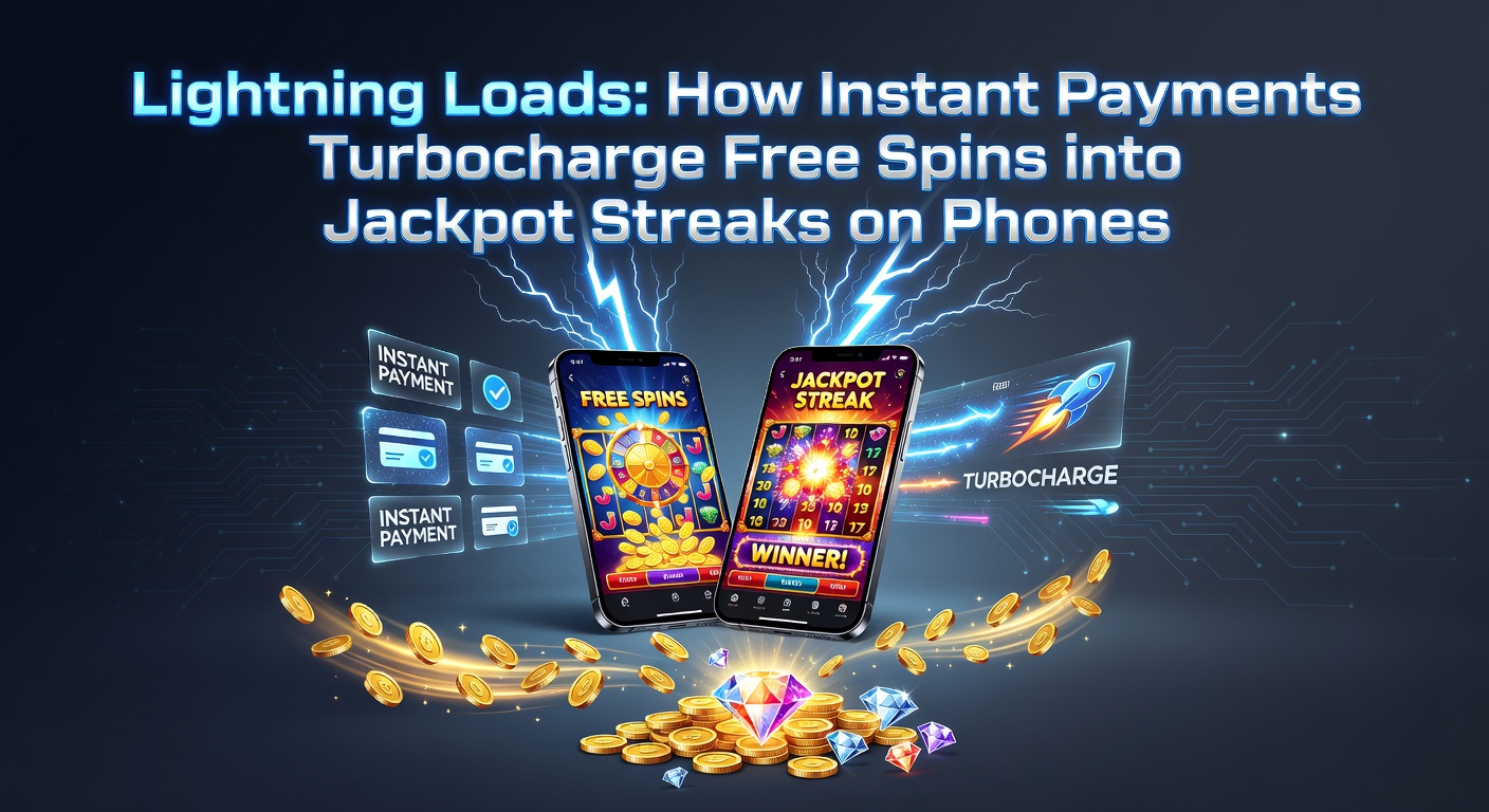Smartphone met online casino app die een jackpot viert tijdens een free spin ronde, met bliksemsnelle betalingsiconen op het scherm